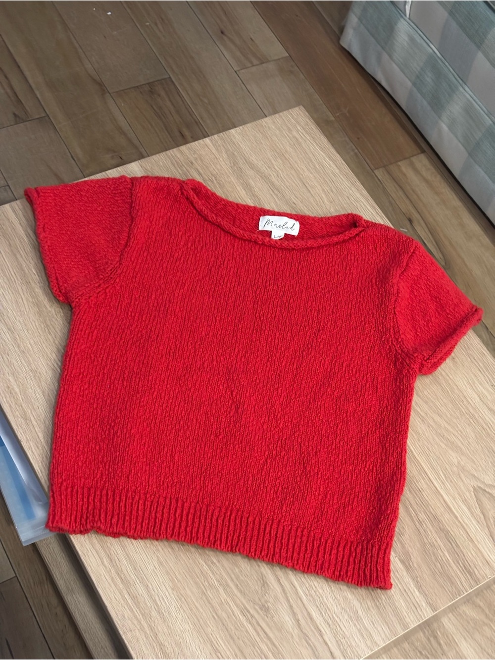 Marled Red Knit Short-Sleeve Top size L